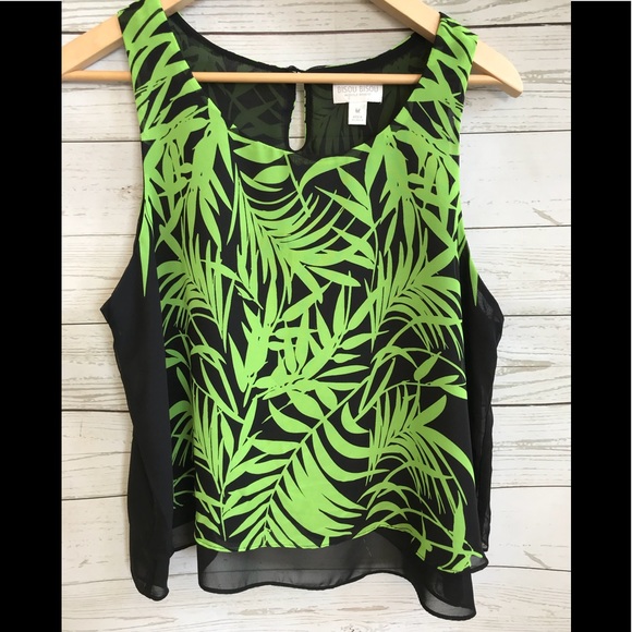 Bisou Bisou blouse tank green/black size medium - Picture 4 of 11